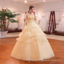 Q040 In Stock Ruffles Strapless Ball Gown Dress Red On Sale Cheap Wedding Dress